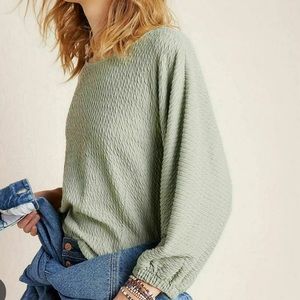Anthropologie Arya Textured Balloon Sleeve Sage Top Sz Small